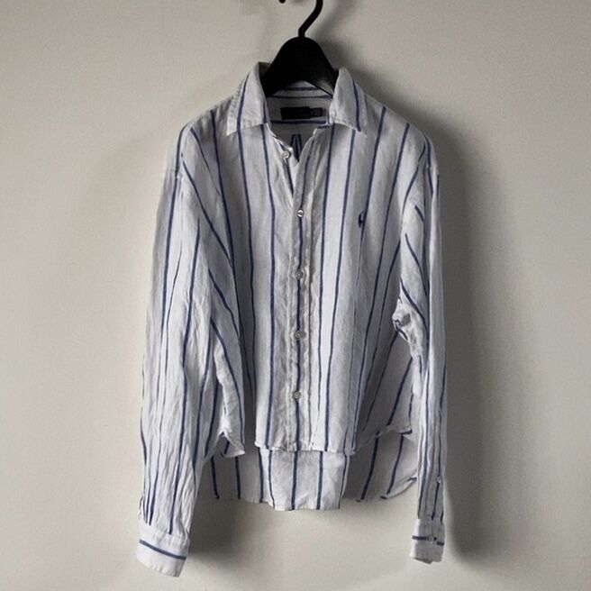 新品 ラルフローレン リネンシャツ ストライプ 青 白 クロップドシャツ fit=scale-down,w=1200