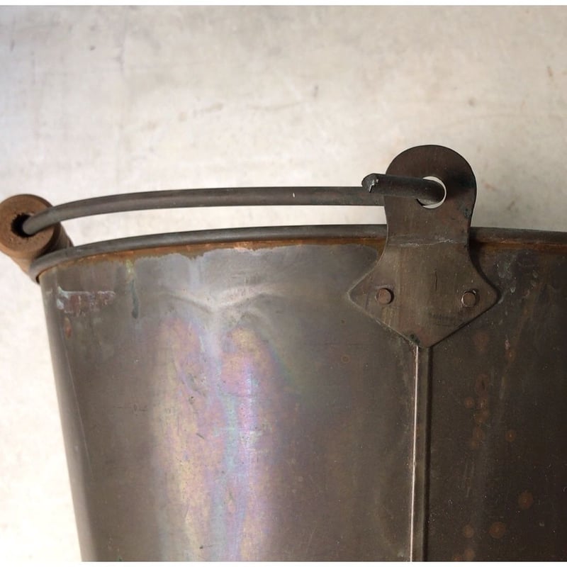 ビンテージ昭和レトロ、銅製バケツ大、 銅のバケツ 昭和初期 持ち手＝銅の平持ち手 完品 ヴィンテージ