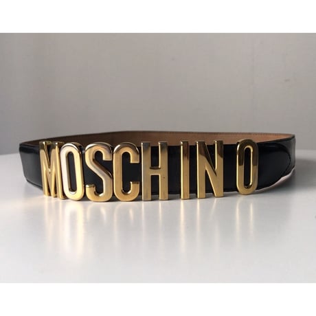 MOSCHINO  モスキーノ    ヴィンテージ  ムーブ ロゴ プレート  レザーベルト  ブラック/ゴールド  made in Italy 中古品