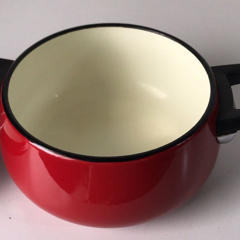 アメリカンカントリーヴィンテージホーローレッドリムTwice 両手鍋