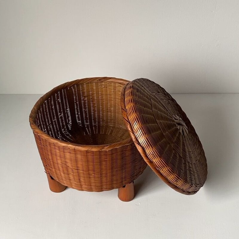 良品】蓋付き 籠 アンティーク 竹細工 骨董 大小2個セット 蓋
