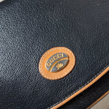 H様おまとめ品  GUCCI グッチ オールドグッチ グッチプラス 型押しレザー ポシェット ミニショルダーバッグ ブラック/ブラウン バイカラー  ヴィンテージ箱有 中古美品