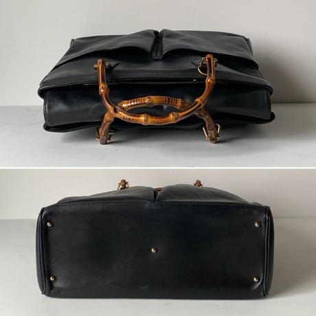 GUCCI オールドグッチ  バンブーレザーバッグ 2wayショルダー付き トートバッグ ハンドバッグ ブラックスムースレザー/ゴールド金具 70s80s ヴィンテージグッチ