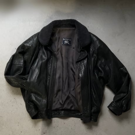 BURBERRYS バーバリーズ  80s～90s ヴィンテージレザージャケット 旧タグ ボアブルゾン 黒 革ジャン ブルゾン  ジャンパー 本革 オールレザー ブラック 古着 中古良品