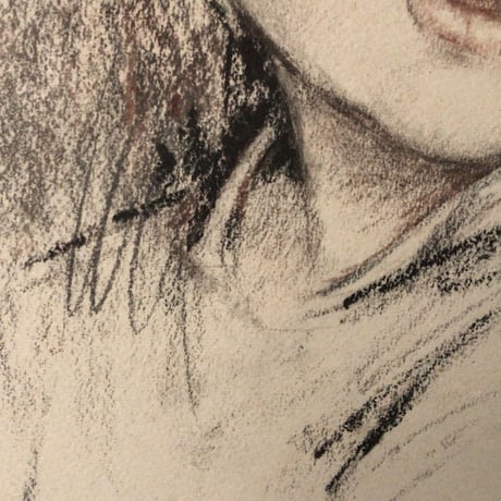 少女人物画　パステル・水彩　額 木製無垢材 デザイン・コンデイション良好