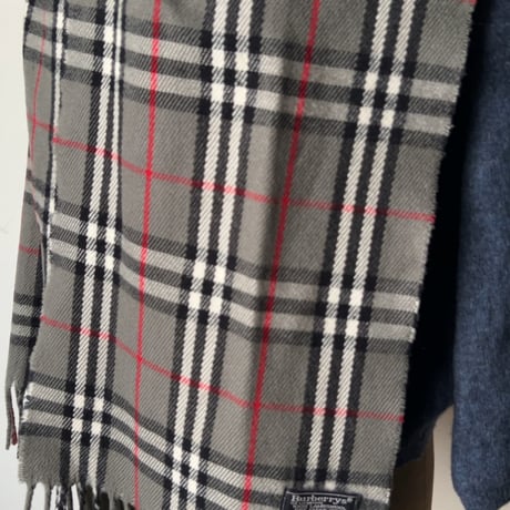 BURBERRYS バーバリーズ  LAMBSWOOL 100% ラムウール マフラー グレーノバチェック　70s～80s イギリスヴィンテージ made in england 中古品