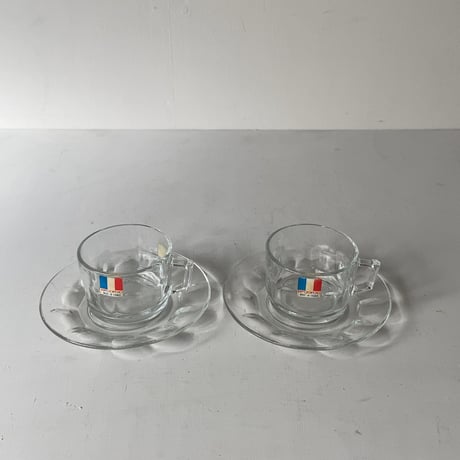 arcoroc アルコロック  ガラス製 ヴィンテージ カップ＆ソーサー 2個セット  耐熱 無色透明 未使用品 made in france