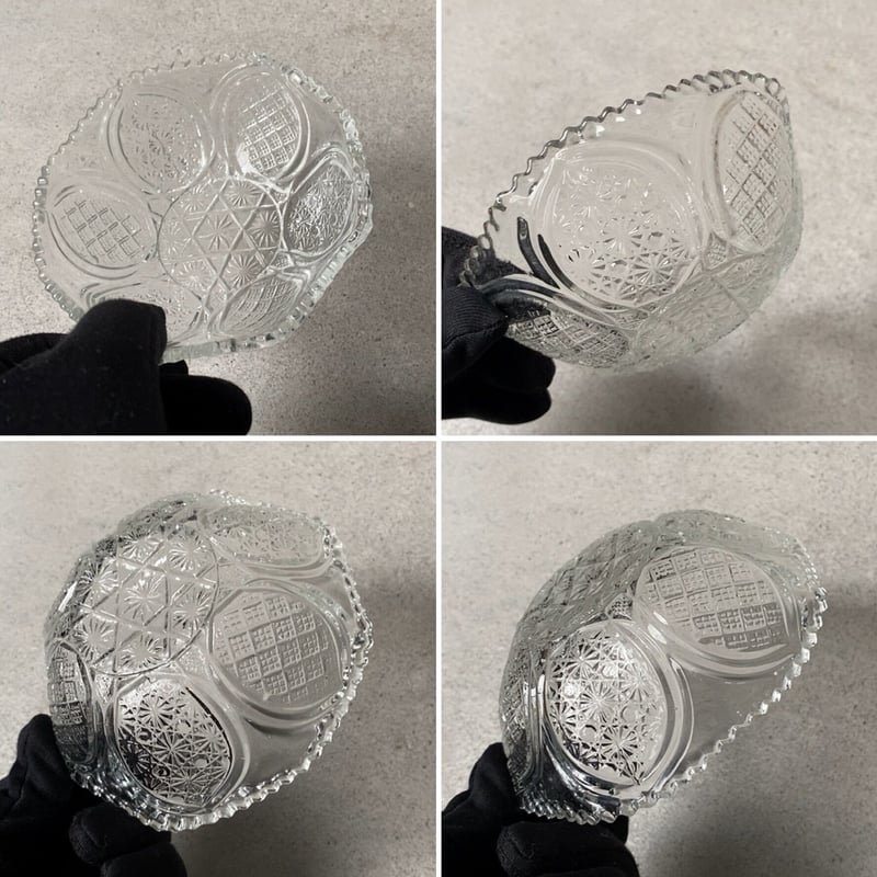 ヴィンテージ プレスガラス器 昭和初期 深皿 小鉢 気泡 ゆらゆら