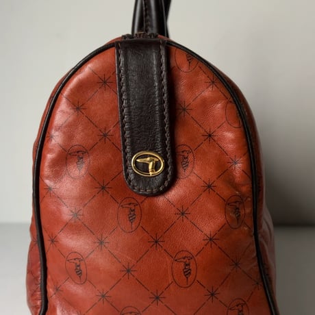 TRUSSARDI トラサルディ　80s ヴィンテージ トラサルディ ミニボストンバッグ ラムレザー ダークオレンジ/ゴールド金具 レアカラー  中古良品