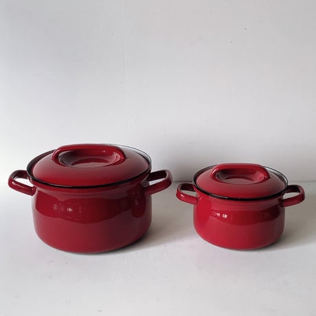 EVER WARE エバーウェア  1970～1980年代製 ヴィンテージ ホーロー両手鍋 18cm＆24cm  琺瑯 調理器具 ダークレッド