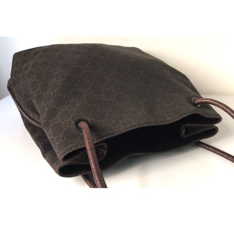GUCCI グッチ   GGキャンバス   レザーロープトートバッグ   ダークブラウン   ヴィンテージ   中古美品