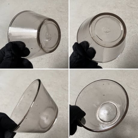 ヴィンテージ ガラス器 昭和初期 グレーベース ゆらゆら 気泡 硝子 デザート器 かき氷器 小鉢 古い器 モダンデザイン 完品  ３点セット4500円