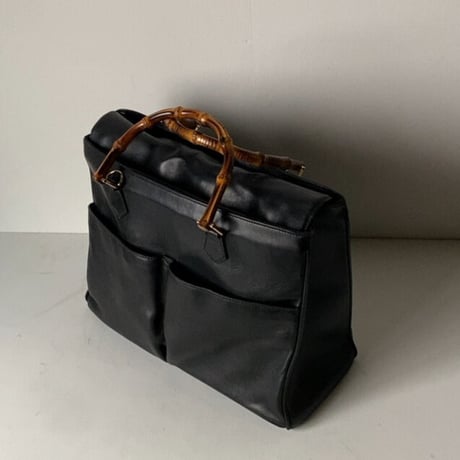 GUCCI オールドグッチ  バンブーレザーバッグ 2wayショルダー付き トートバッグ ハンドバッグ ブラックスムースレザー/ゴールド金具 70s80s ヴィンテージグッチ