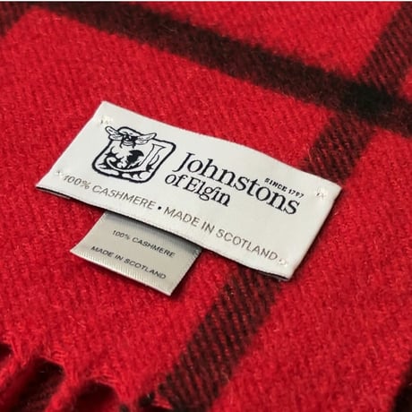 Johnstons of Elgin  ジョンストンズ カシミヤ中判ストール(180×37cm) マフラー CASHMERE100%  タータンチェック 赤/黒/黄  中古極美品