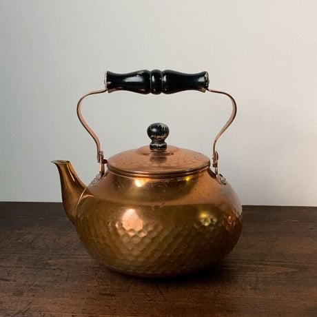 copper 100 home ware  新光金属製 ヴィンテージコッパーケトル  2L  純銅やかん 木製黒持ち手＋黒摘み グッドエイジング