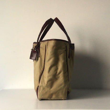 SHIPS シップス  イングランド製  ラージトートバッグ　コットン／レザー  コンビ素材  イギリス UK ベージュ/ブラウン 編みハンドル  スタンダードデザイン　made in England