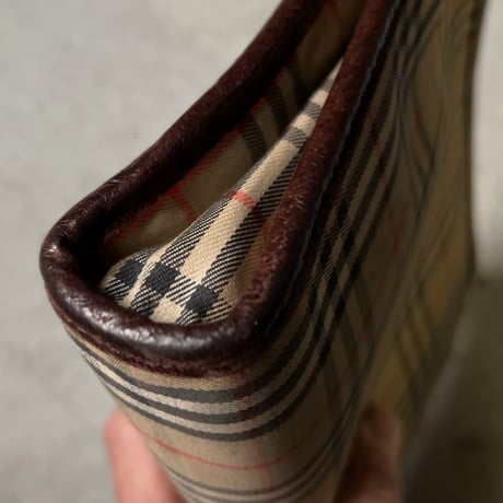 Burberrys バーバリーズ  レザーコンビ ノバチェック ヴィンテージクラッチバッグ セカンドバッグ 化粧ポーチ ゴールドホースロゴ 中古良品