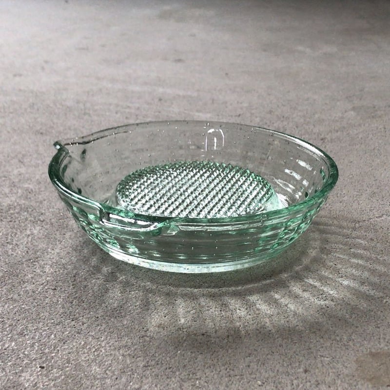 大正〜昭和期 プレスガラス おろし皿 擦り器 アンティークガラス 気泡