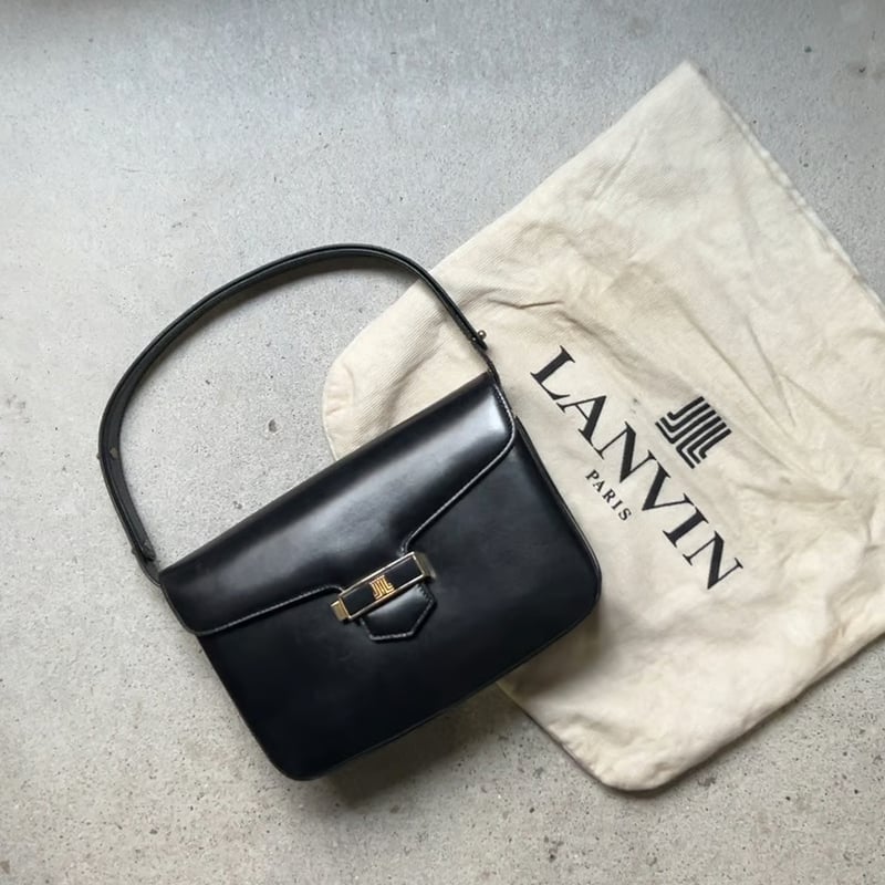 80s VINTAGE LANVIN レザー 2wayショルダーバッグ/ハンドバッグ フラン