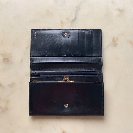 GUCCI  オールドグッチ  ロングウォレット ホースシューゴールド金具 ブラックスムースレザー 2つ折 がま口 70s80s ヴィンテージウォレット