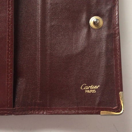 Cartier カルティエ  マストライン 三つ折りコンパクト財布  ウォレット　レザー  ボルドー がま口タイプ  ヴィンテージ