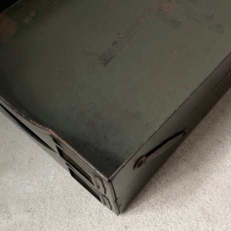 カカシ ヴィンテージ スチール製2段トレー 書類トレー 書類ケース ミリタリーグリーン ダークグリーン 鉄のトレー アンティーク文具 ジャパンヴィンテージ 良品