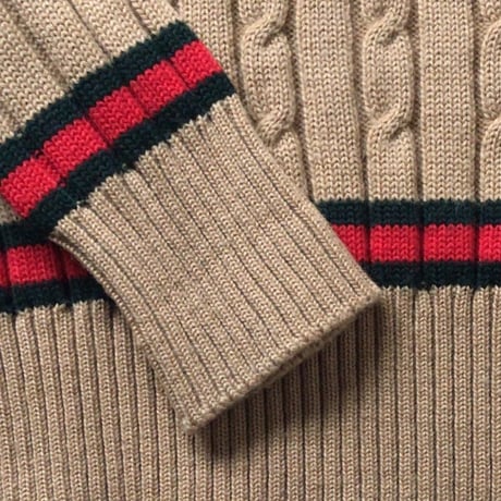 GUCCI  オールドグッチ  ケーブル編み チルデンセーター   ウール素材   size 46   70s ヴィンテージ希少品  好配色  イタリア製  made in italy