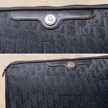 Dior  オールド クリスチャン ディオール  トロッター レギュラーポーチ ブラック レザー/ファブリック ヴィンテージ  28cm
