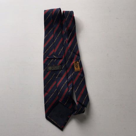 GUCCI  オールドグッチ  ヴィンテージ ネクタイ レジメンタル ビット柄 ネイビー ゴールド シェリーラインシルク100%  中古美品