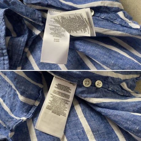 POLO RALPH LAUREN ポロ ラルフローレン 2020年製 クロップドリネンシャツ 青/白 ストライプ ドロップショルダー size XS  USED美品