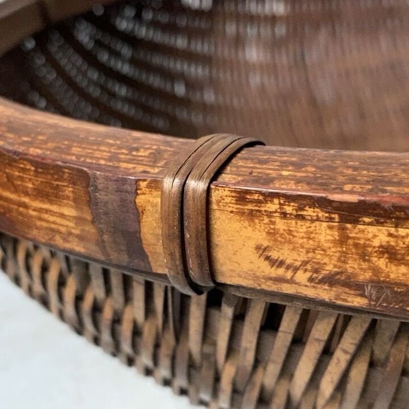 大きい古片口ざる 横幅約49cm 装飾 素材 作り エイジング…良好の古笊