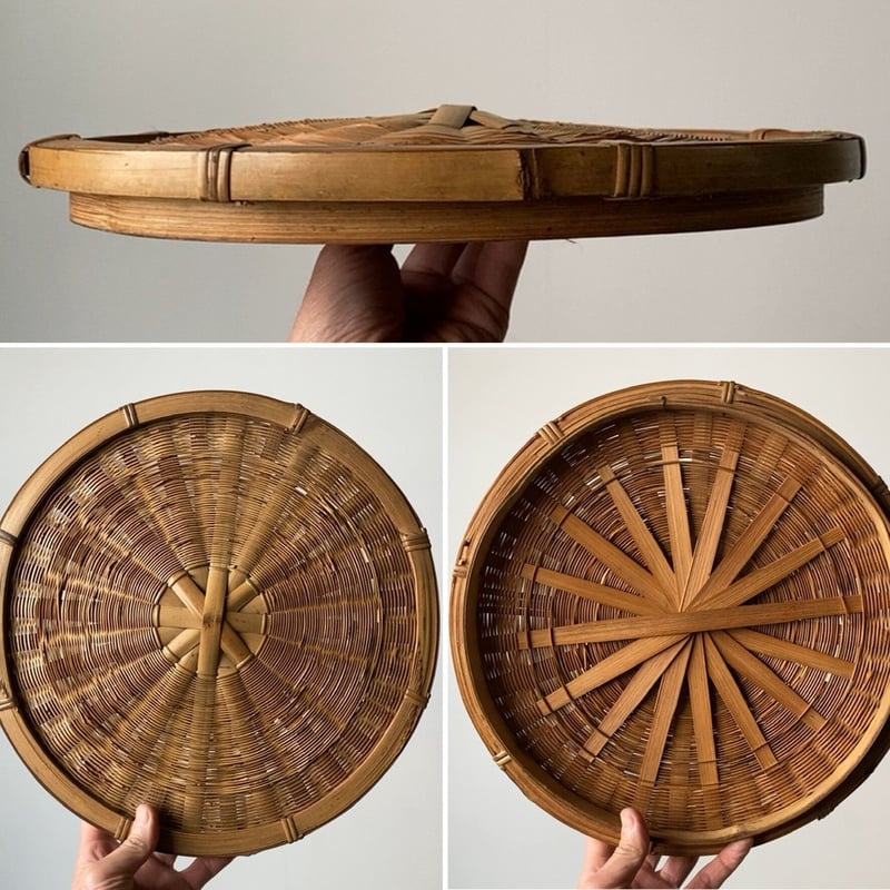 古い竹編みの飯籠 蓋付き竹籠 幅約31cm わずかな目飛びはあるものの