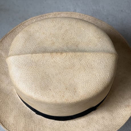 SAKAMOTO HATTER  坂本高級紳士帽子専門店  ヴィンテージ パナマハット レディース 頭周約55cm 編み帽子 昭和期 保存箱有