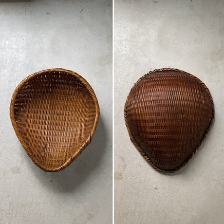 古い片口ざる籠  口が切れていない雫型のカゴ 米研ぎ笊 ヴィンテージクラフト