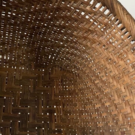 アンティーク大籠  48cm  竹材  山路編みと網代編みで構成された大きな古籠  脱衣籠・ランドリーカゴ  昭和初期 完品