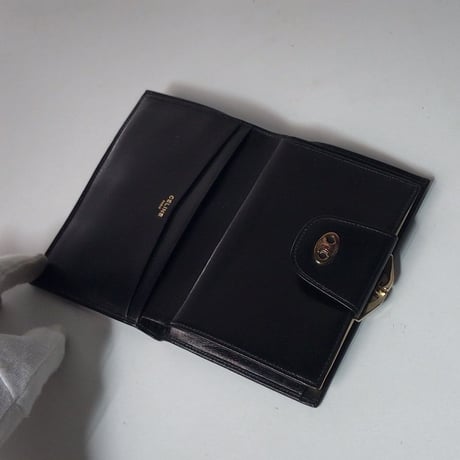 CELINE セリーヌ ガマ口 コンパクト財布 マカダム カーフレザー  ブラック  オールド ヴィンテージウォレット　中古極美品