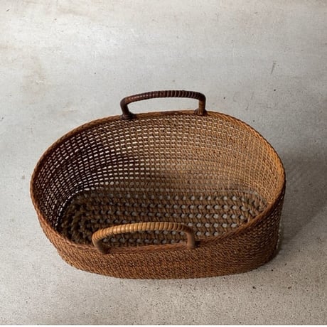 古い茶籠  左右幅 31.5cm 籐編み トート型ヴィンテージ カゴバッグ 良品
