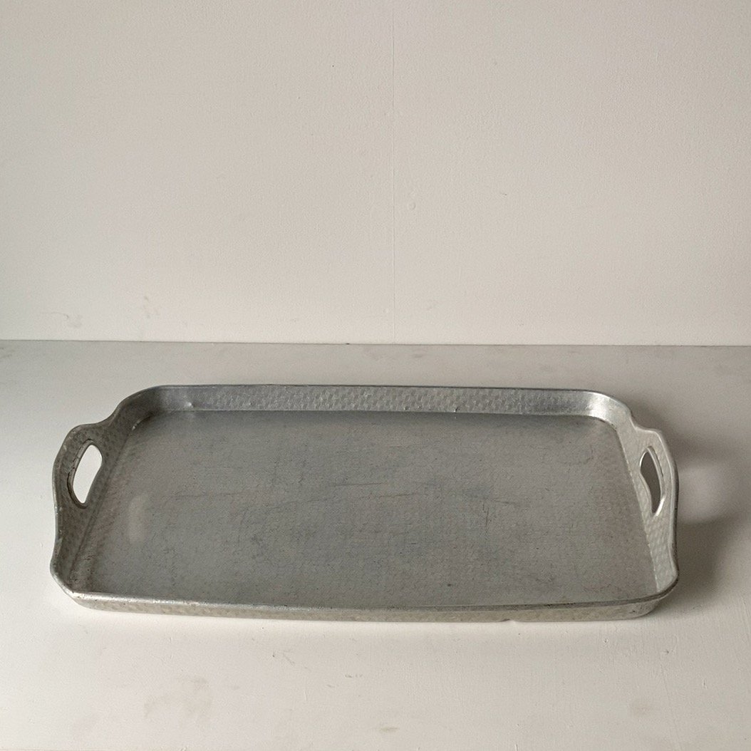 トレーうどん屋ラーメン屋さんアルミ脇取り盆エンボス給食大小2枚セット874