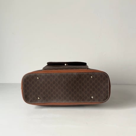 CELINE オールドセリーヌ トリオンフ(マカダム) 総柄  ハンドバッグ 半円型 ハーフムーン ミニボストン フラップポケット ゴールド金具 ヴィンテージセリーヌ 中古極美品
