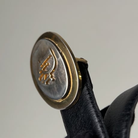 Dior オールドディオール クリスチャンディオール  レザーベルト オーバルバックル 楕円バックル コンビカラー ブラックレザー ヴィンテージディオール 中古良品