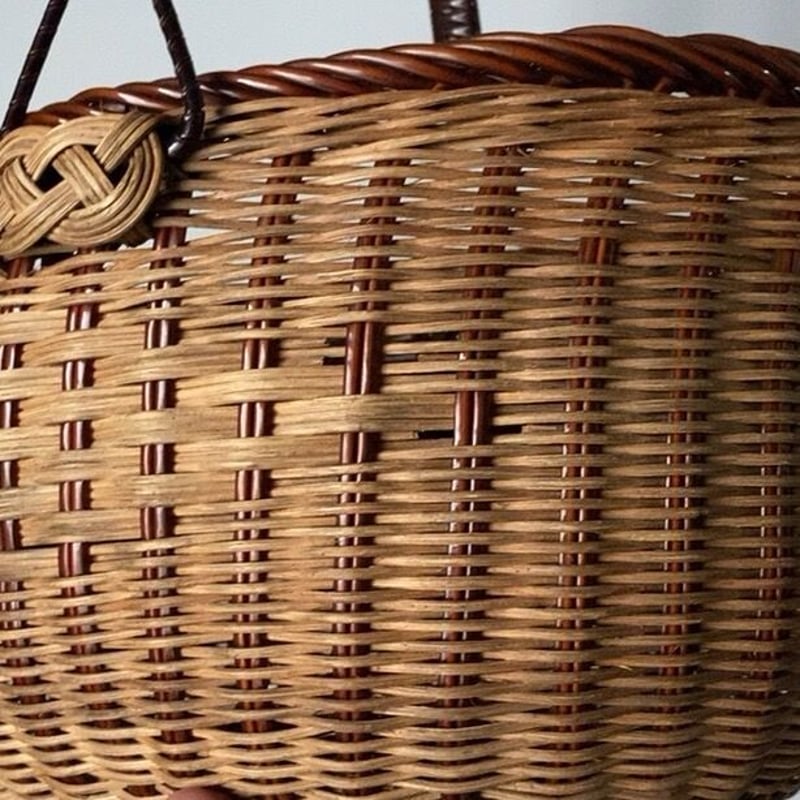 昭和期の買物籠 ヴィンテージ ラタンかごバッグ 籐編みのワンハンドル