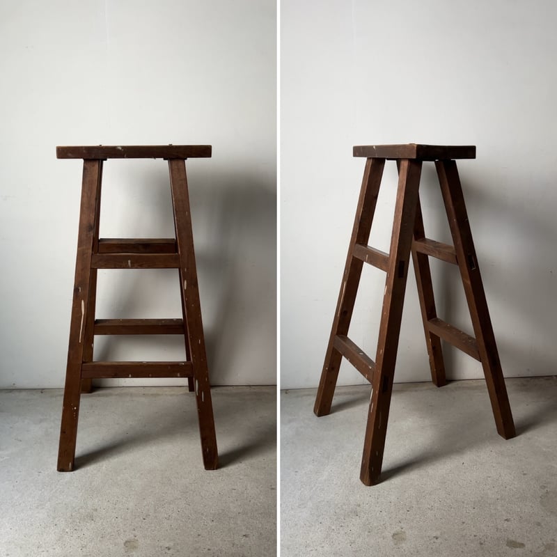 昭和期 折り畳み式 木製脚立 ウッドラダー 小型ハシゴ 黒ヤケ 木工