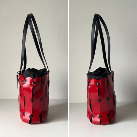 DEL CONTE  デルコンテ  90s レザートートバッグ フラワーバッグ レッド/ブラック 革鞄 made in italy 中古美品
