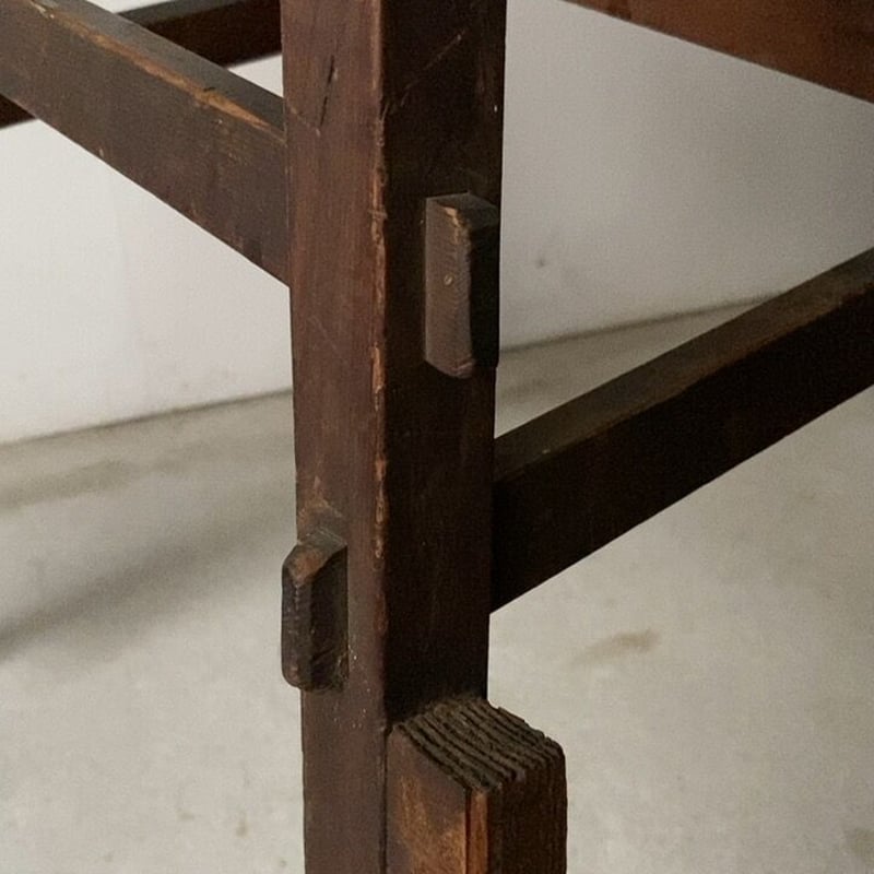 古い 木製 踏台 ホゾ組み木 褐色の古材 艶感あり ヴィンテージステップ