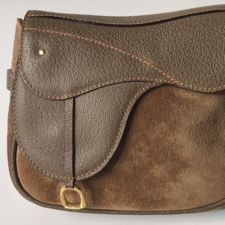 GUCCI グッチ オールドグッチ  サドル型  レザー /スエード ウエストポーチ グレージュ/ベージュ ヴィンテージ 中古美品