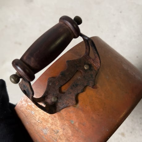 Old COPPER100 HOMEWARE 新光金属 コッパー100 ホームウェア 純銅ヴィンテージ コルドロン 両手鍋 20cm 木製ハンドル 木製摘み  ヴィンテージキッチンツール  中古良品