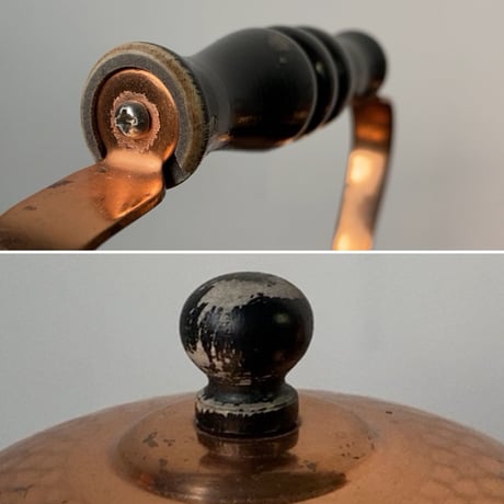 copper 100 home ware  新光金属製 ヴィンテージコッパーケトル  2L  純銅やかん 木製黒持ち手＋黒摘み グッドエイジング