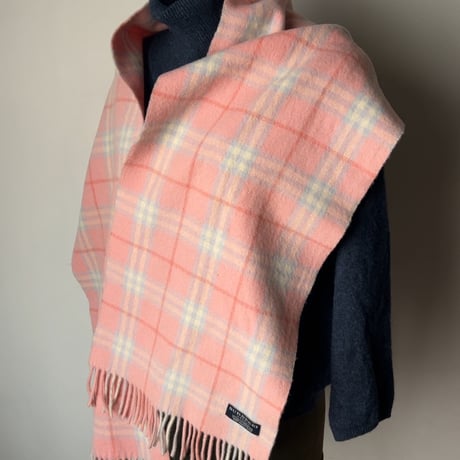 BURBERRY LONDON  バーバリーロンドン LAMBSWOOL 100% ラムウール マフラー ピンクノバチェック イギリス製  made in england 中古品