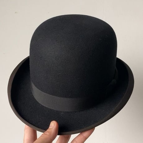 Takashimaya 高島屋 ヴィンテージ ボーラーハット ダービーハット ユニセックス表記サイズ 58cm7 1/8 ブラック フェルト/レザー 山高帽 戦後 1940-1950 箱あり 美品