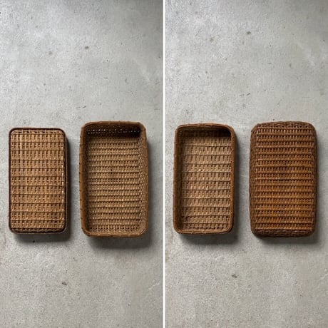 古い籐編みの平箱   茶道具 ペンケース 道具箱 古道具 古民藝 工芸品 ヴィンテージクラフト